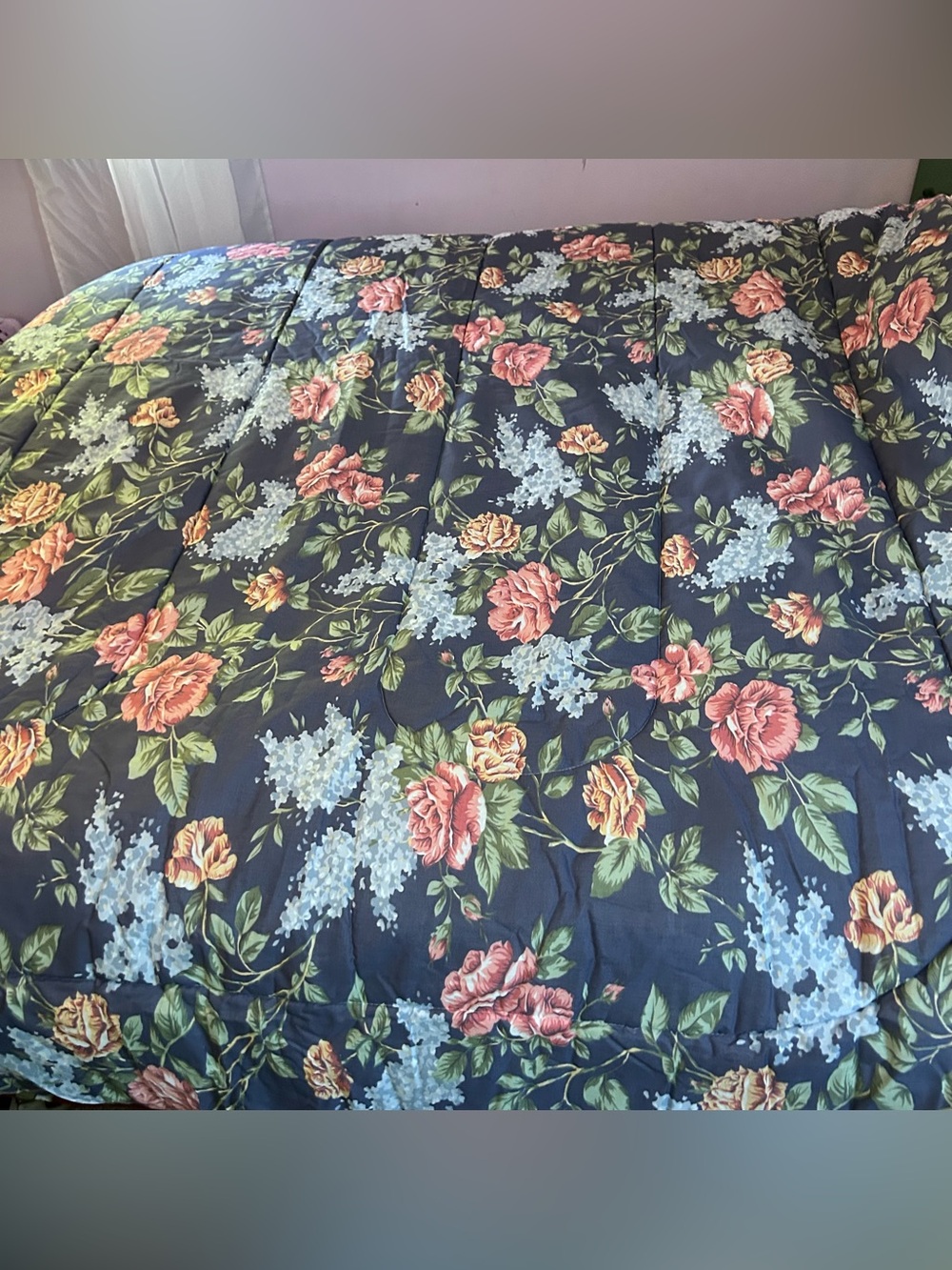 Sherry Kline Country Manor Blue Roses Lilac Full Comforter